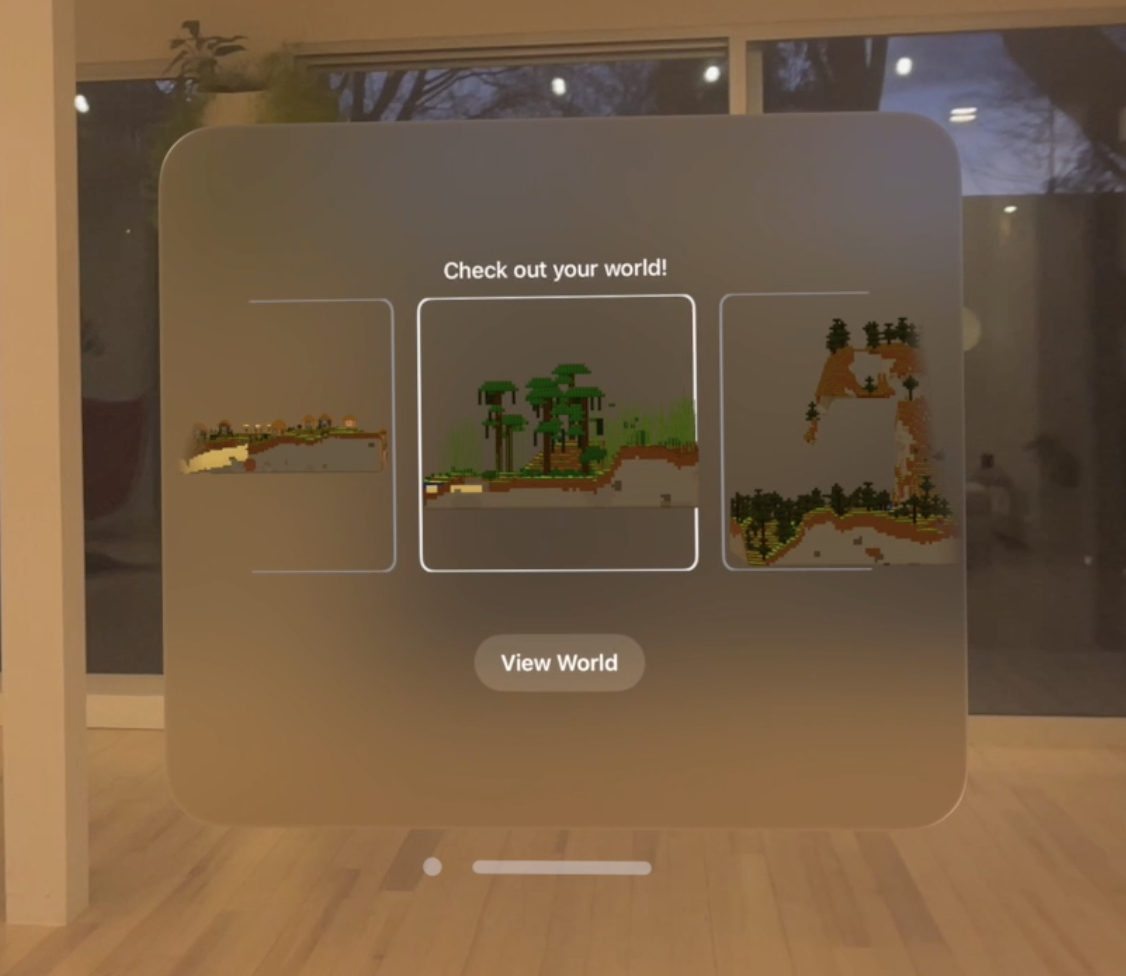 Window of available Minecraft worlds